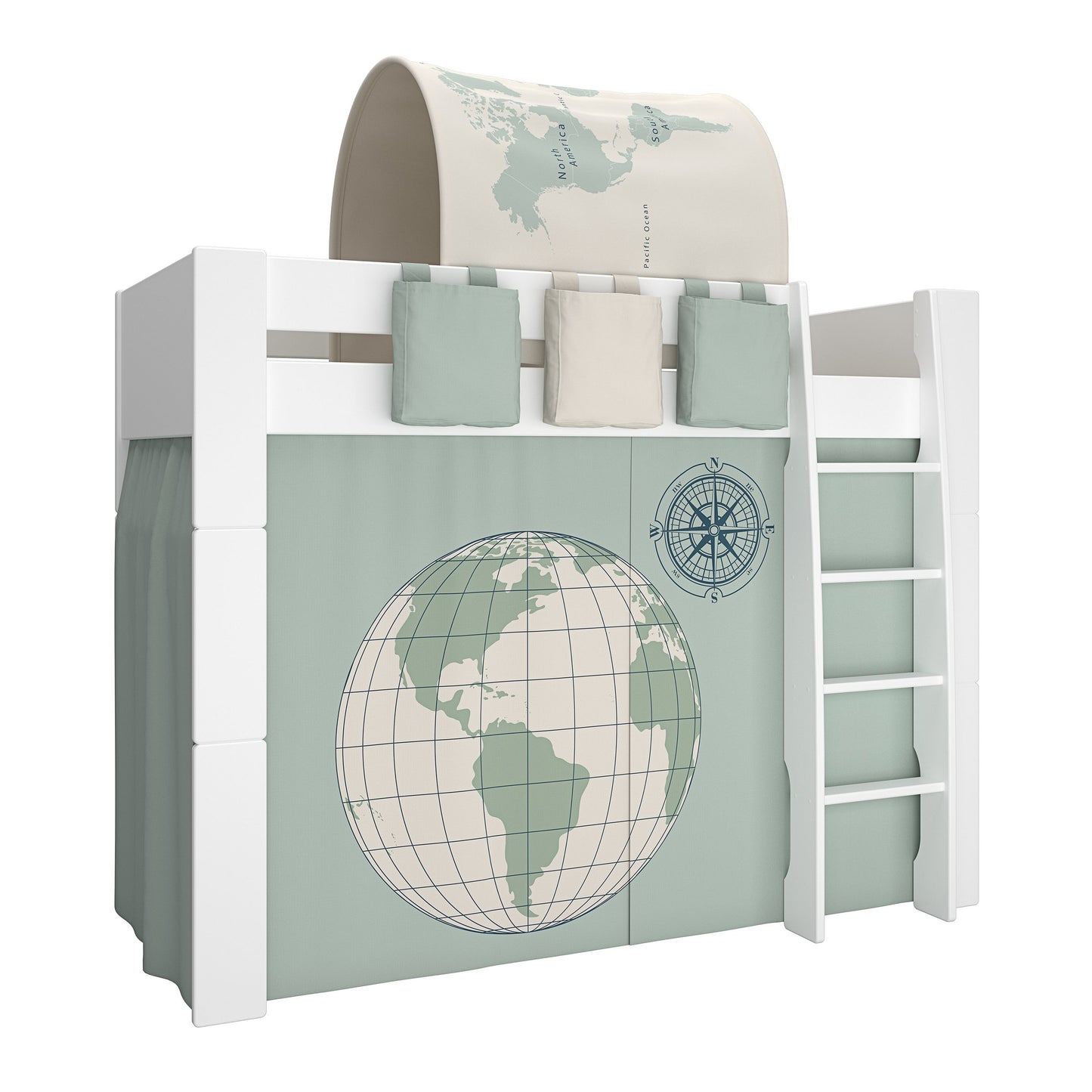 Steens For Kids High Sleeper in Whitewash Grey Brown Lacquered w/ Optional Tents