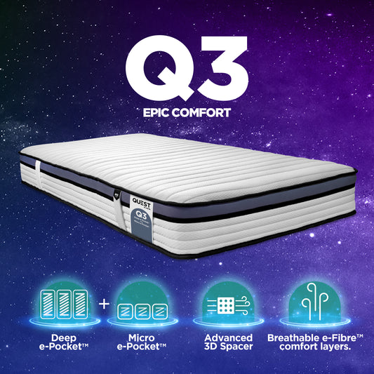 Quest Q3 Epic Comfort Twin Pocket Sprung Mattress - 3ft Single (90 x 190 cm)