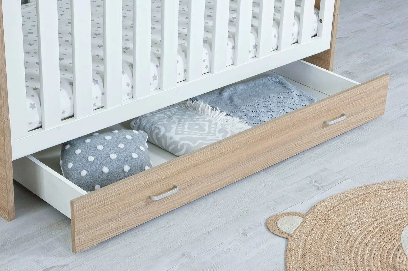 Babymore Luno Cot Bed With Drawer - Kidsly