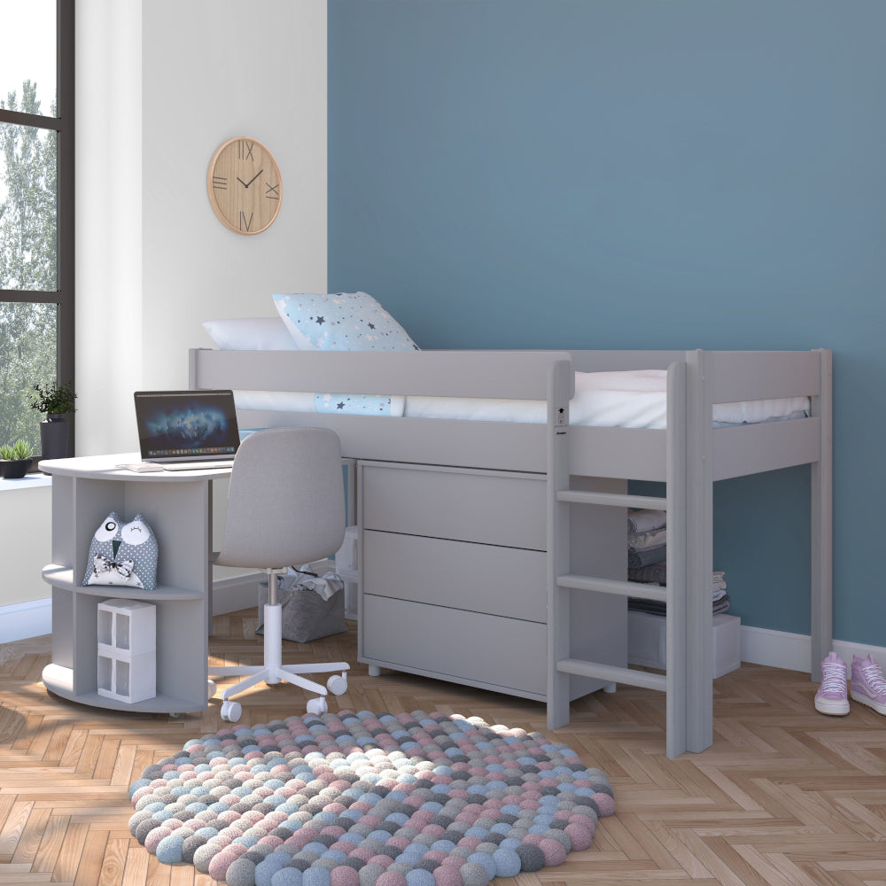 Uno Midsleeper with Pull Out Desk and 3 Drawer Chest