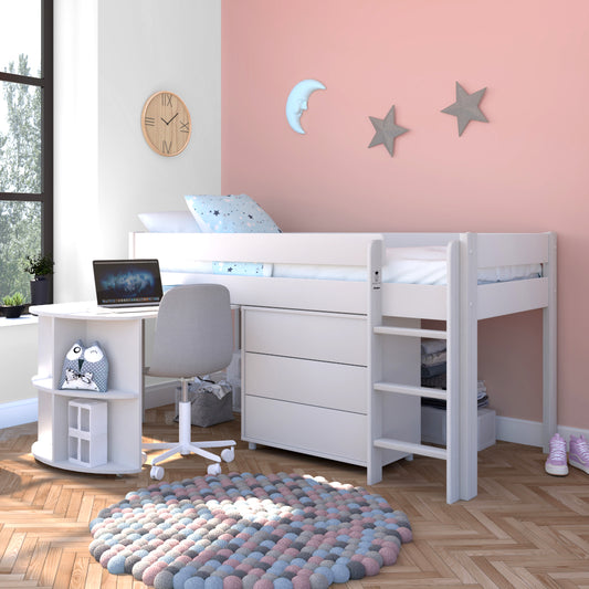 Uno Midsleeper with Pull Out Desk and 3 Drawer Chest