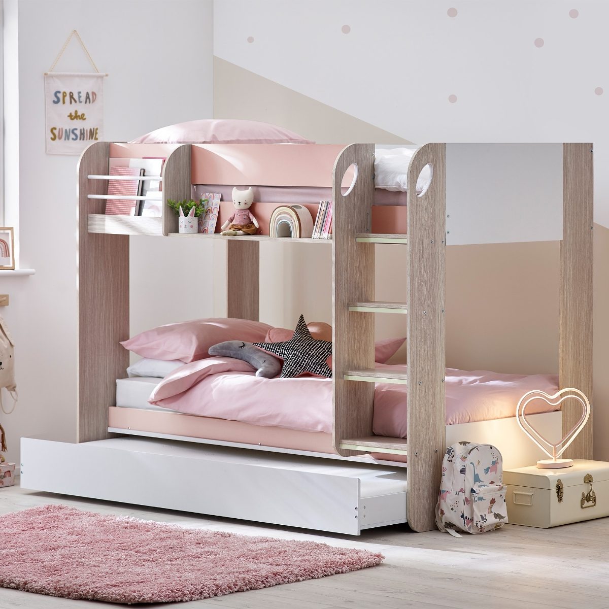 Mars Wooden Bunk Bed with Underbed Trundle Frame