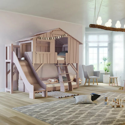 Mathy By Bols Treehouse Bunk Bed with Platform and Slide