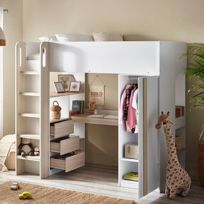 Kidsly Pacific Wood and White Wooden High Sleeper