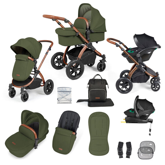 Stomp Luxe All in One I-Size Travel System & Isofix Base - Woodland