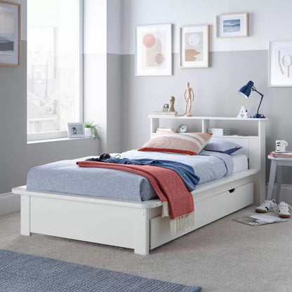 Fraser White Wooden Bookcase Bed with Optional Drawer