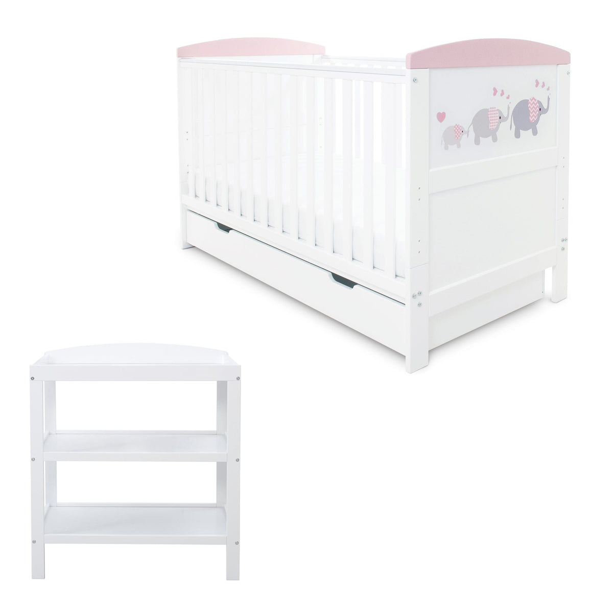 Ickle Bubba Coleby Style 2 Piece Furniture Set with Under Drawer - Elephant Love Pink