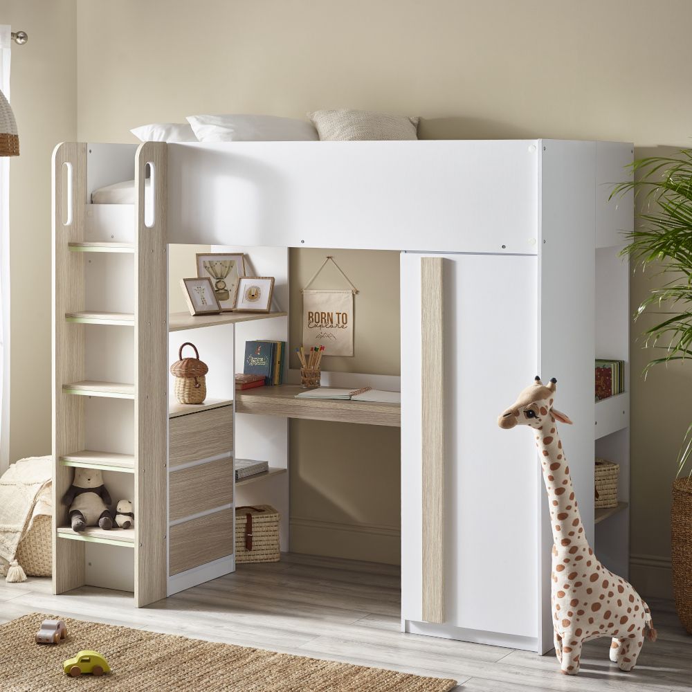 Kidsly Pacific Wood and White Wooden High Sleeper