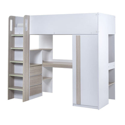 Kidsly Pacific Wood and White Wooden High Sleeper